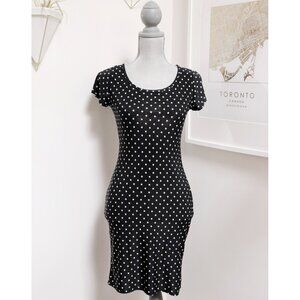 IMPRESS! Black White Polka Dot Casual T-Shirt Dress